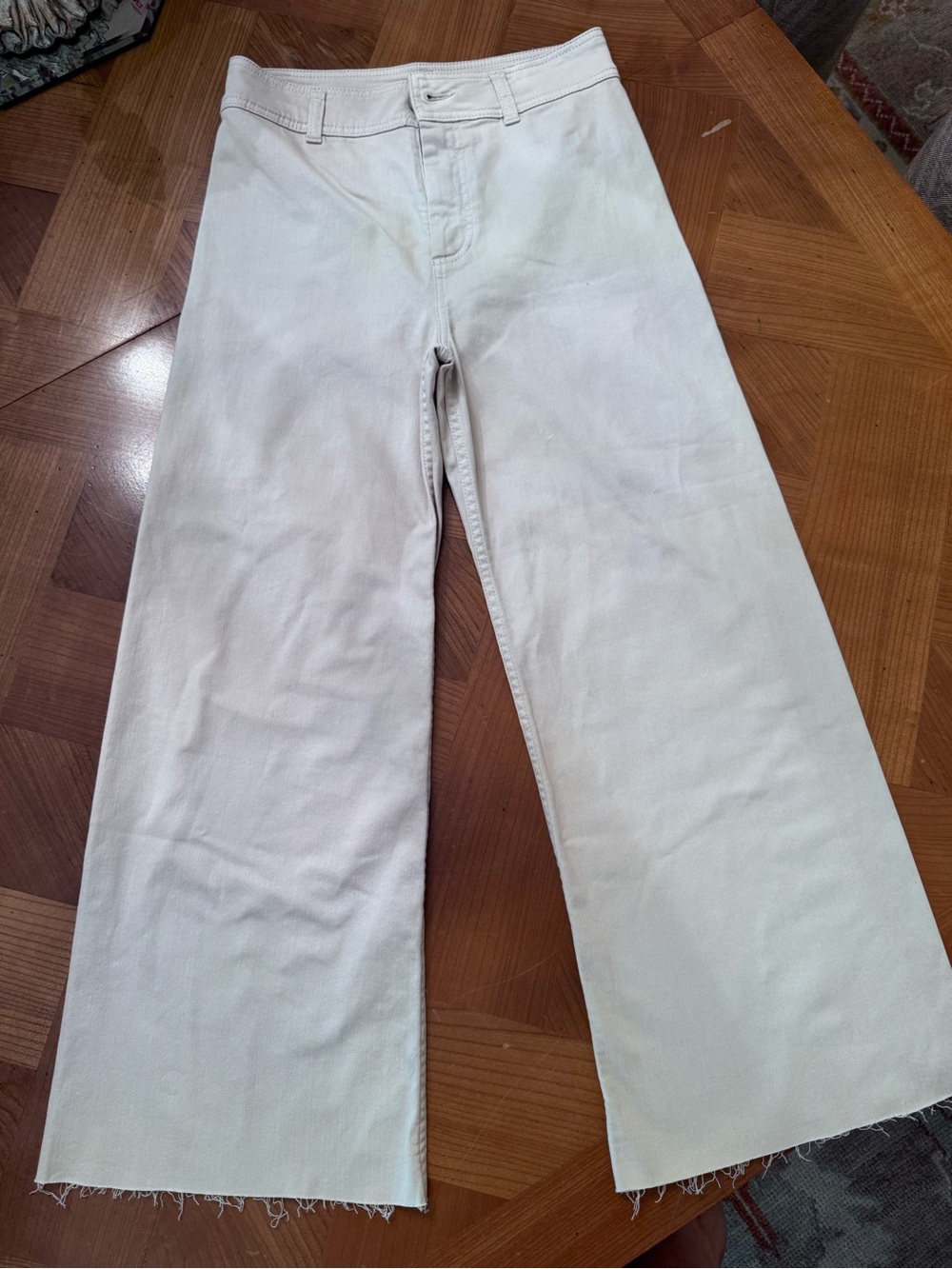 Antonio Melani Alexandra Twill High Rise Wide Leg Raw Hem Cropped Chino Pants